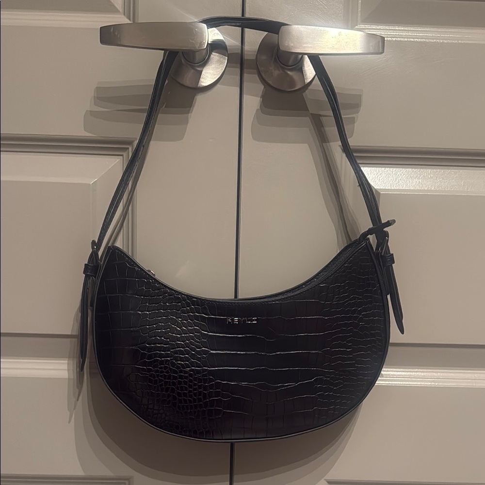Keyli Black Croc-Embossed Shoulder Bag